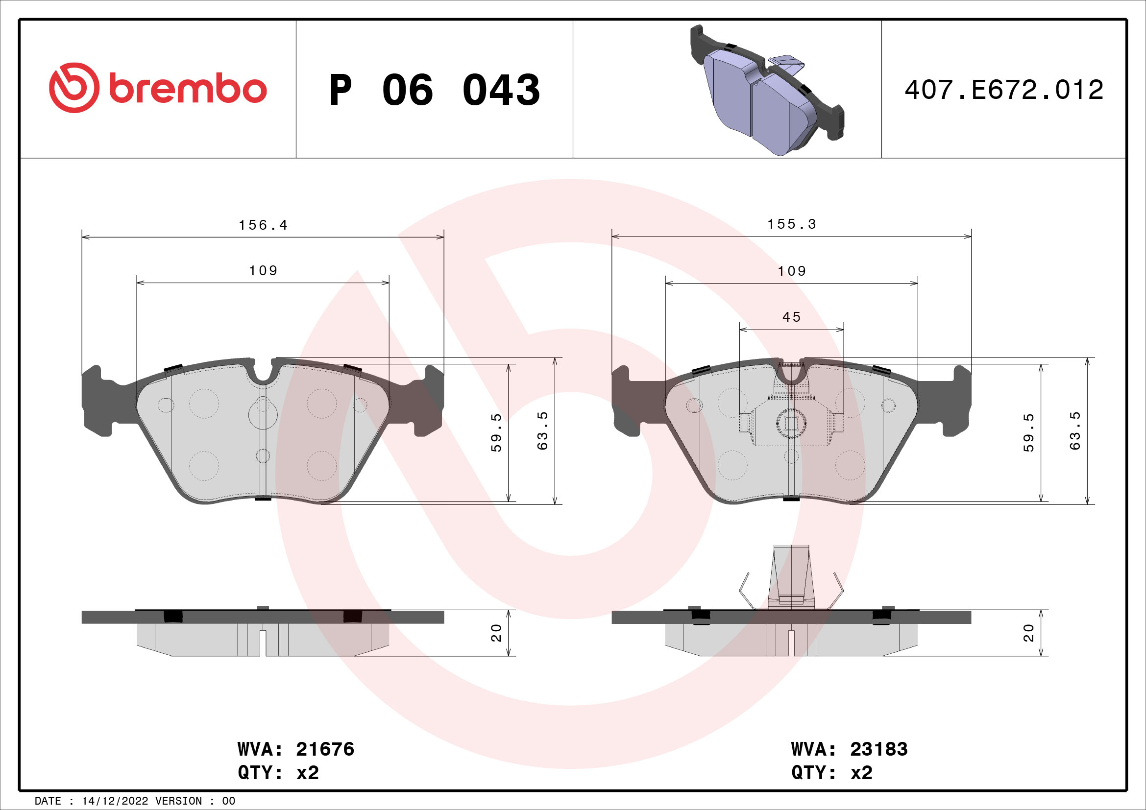 A.B.S. P 06 043 BREMBO Bremsbelagsatz, Scheibenbremse